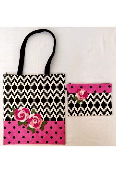 Happy Threads Women's Tote Bag With Pouch Combo(Pink) Happy Threads Women's Tote Bag With Pouch Combo(Pink)